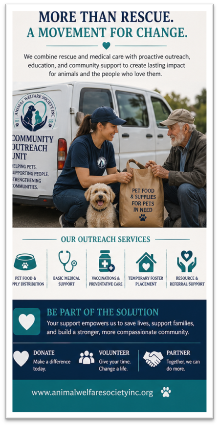 More Than Rescue. A Movement for Change. — Community Outreach Unit, Pet Food & Supplies, Medical Support, Vaccinations, Foster Placement, Resource & Referral Support